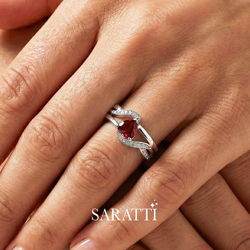 Amore Granato garnet ring worn on hand luxury handcrafted ring in platinum | SARATTI