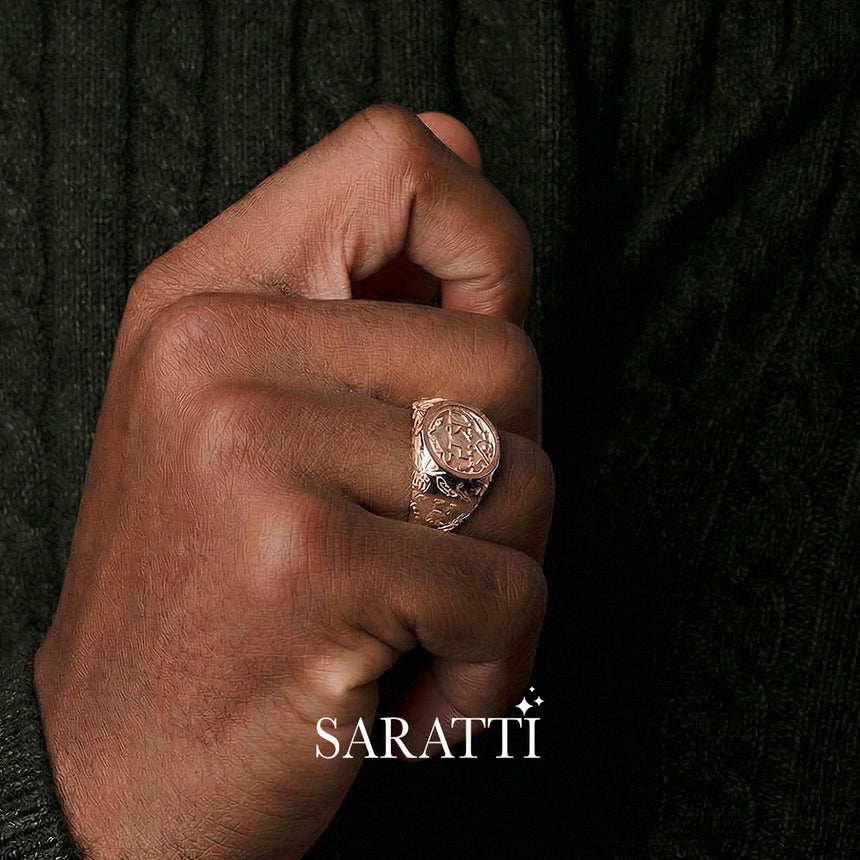 Mens initial ring personalized statement ring in 18K rose gold | SARATTI