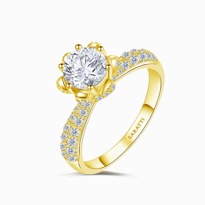 Centre Stone Perspective of the Yellow Gold Manto di Cristalli Dainty Diamond Engagement Ring | Saratti Diamonds