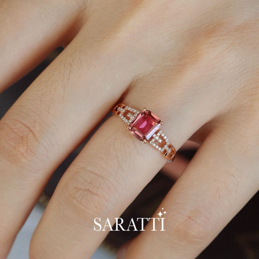 Prong Set Pink Tourmaline | Passion Seal Pink Tourmaline Engagement Ring  | Saratti Fine Jewelry