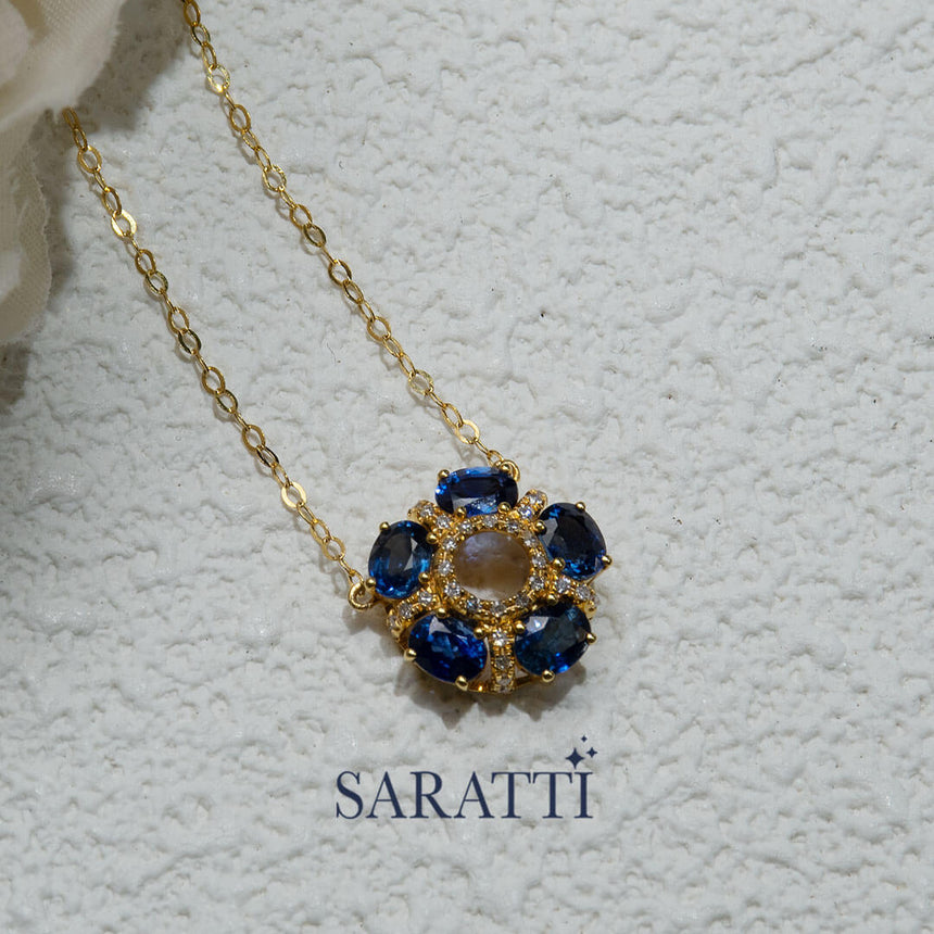 Yellow Gold Etoile Zafiro Blue Sapphire Pendant | Saratti Fine Jewelry