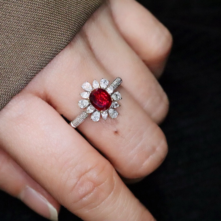 Vintage Inspired Ruby Cluster Ring | SARATTI