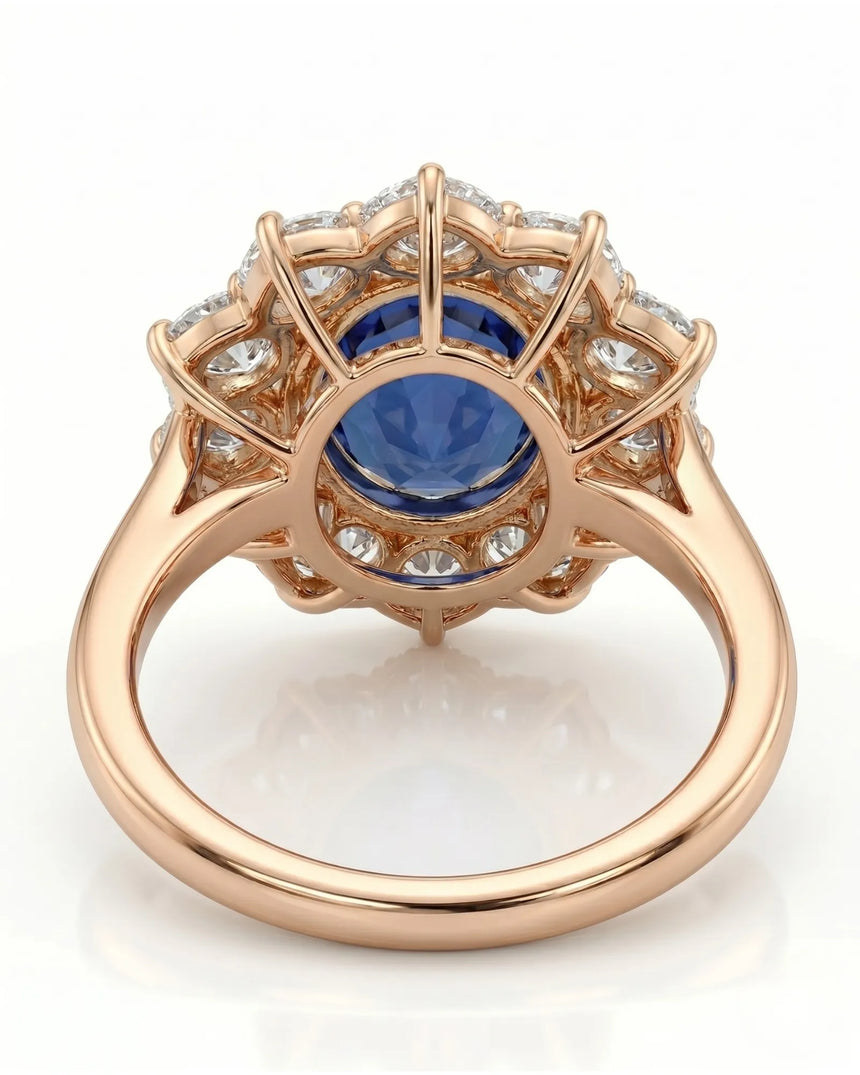 Vintage sapphire ring with round and kite-shaped diamonds in romantic rose gold - SARATTI-shaped_diamonds_in_polished_platinum_-_SARATTI
