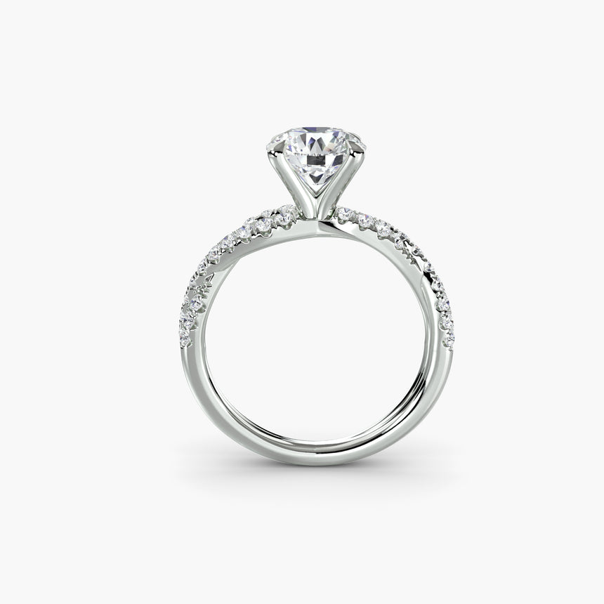 Infinitié twisted pavé solitaire ring setting white gold side profile | SARATTI