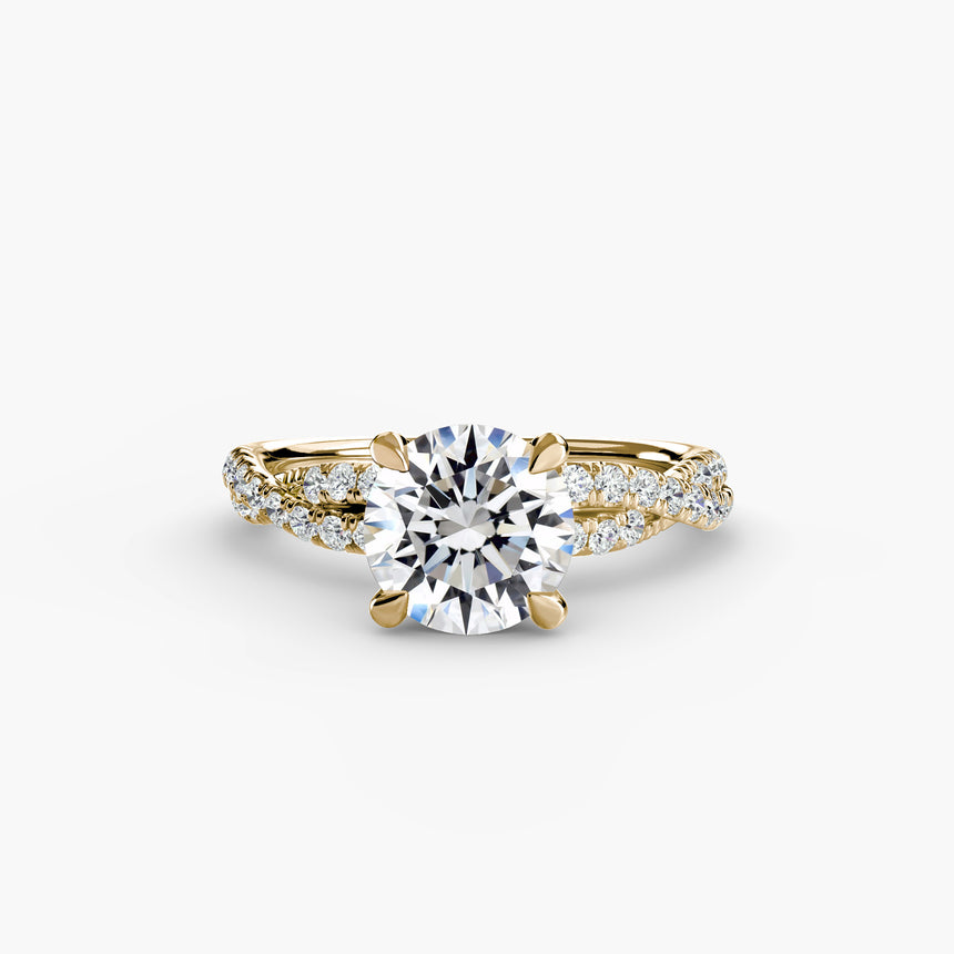 Round twisted infinity pavé engagement ring setting yellow gold | SARATTI