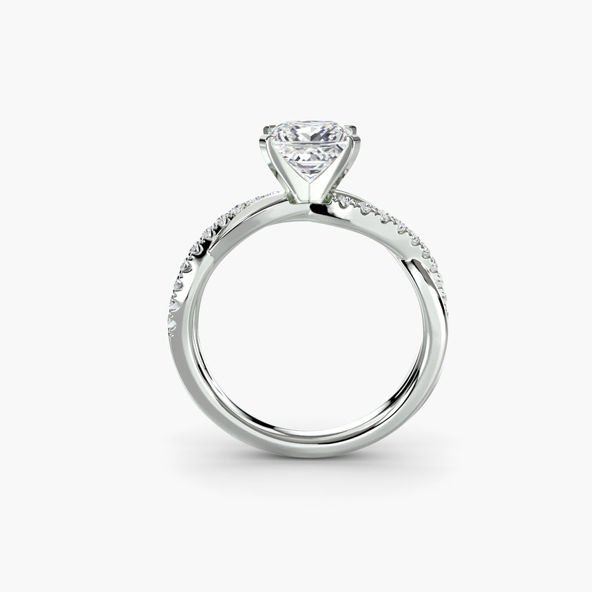 Pavé engagement ring setting white gold side profile | SARATTI