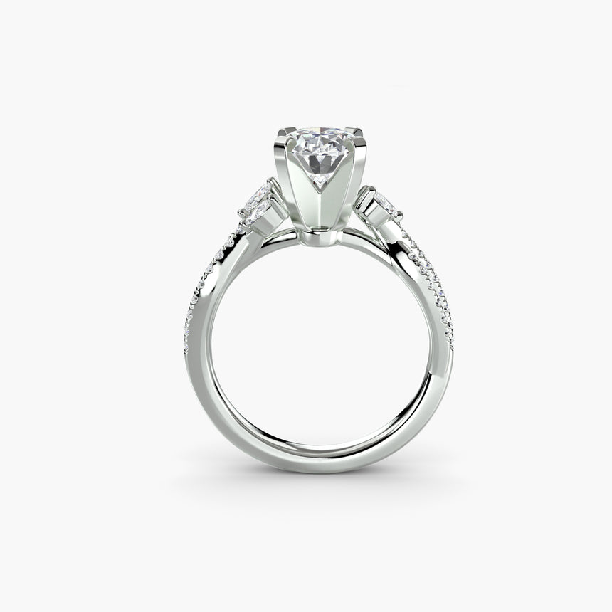 Twisted pavé solitaire engagement ring setting white gold side profile | SARATTI
