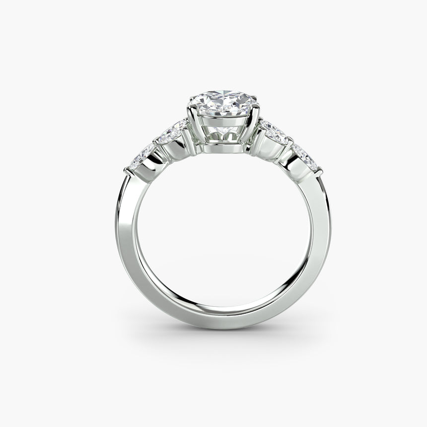 Aurelle shoulder cluster engagement ring setting in white gold | SARATTI