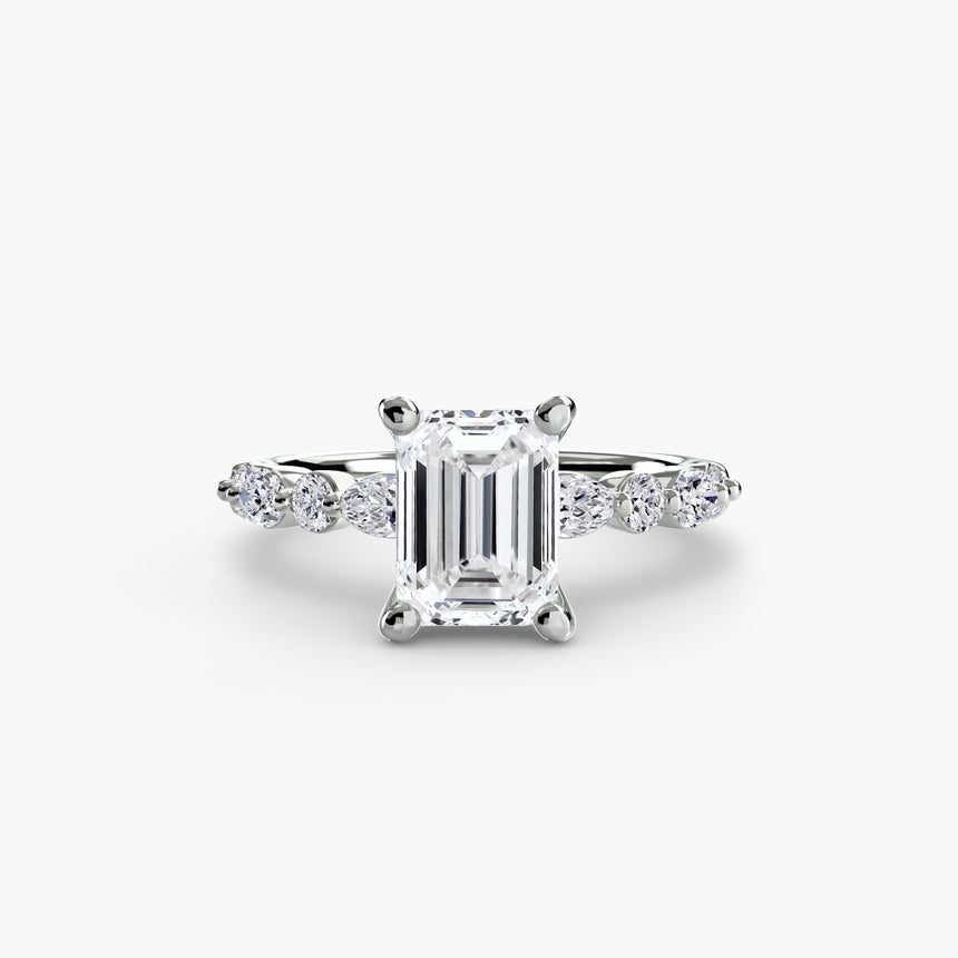 Emerald cut pavé engagement ring setting white gold | SARATTI