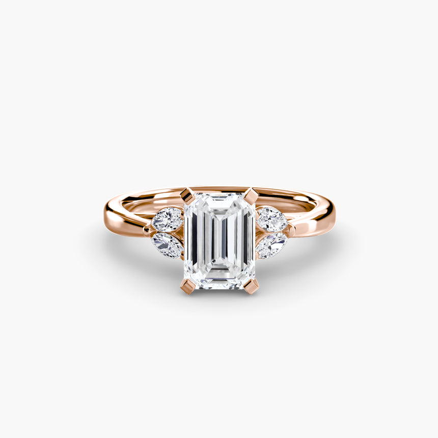 Emerald cut four stone shoulder engagement ring setting rose gold | SARATTI
