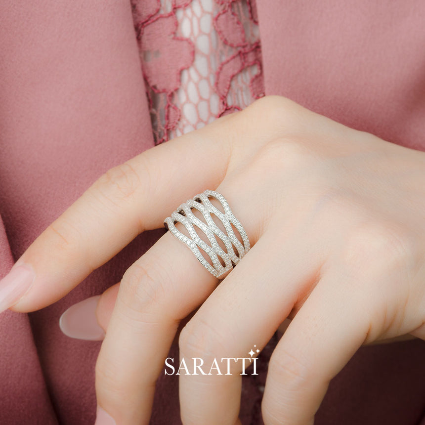 Curved Multi-Row Diamond Ring | Saratti