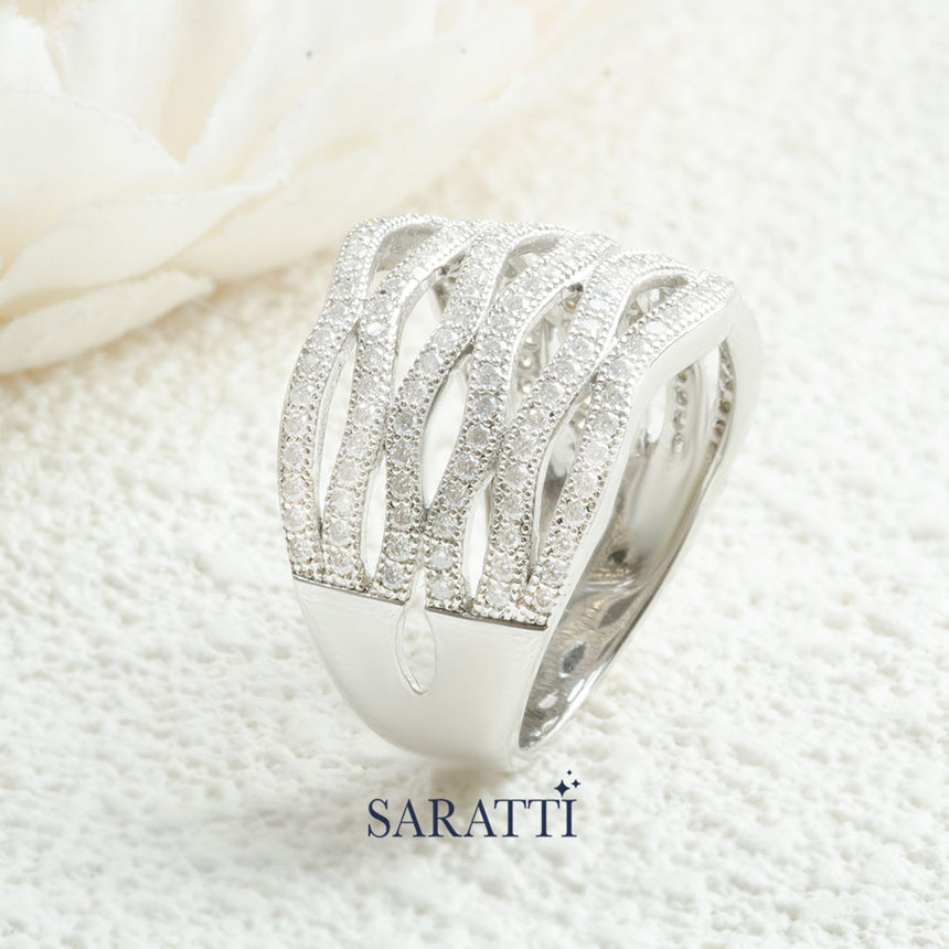 Winding River of Diamonds 18K White Gold Band | Saratti