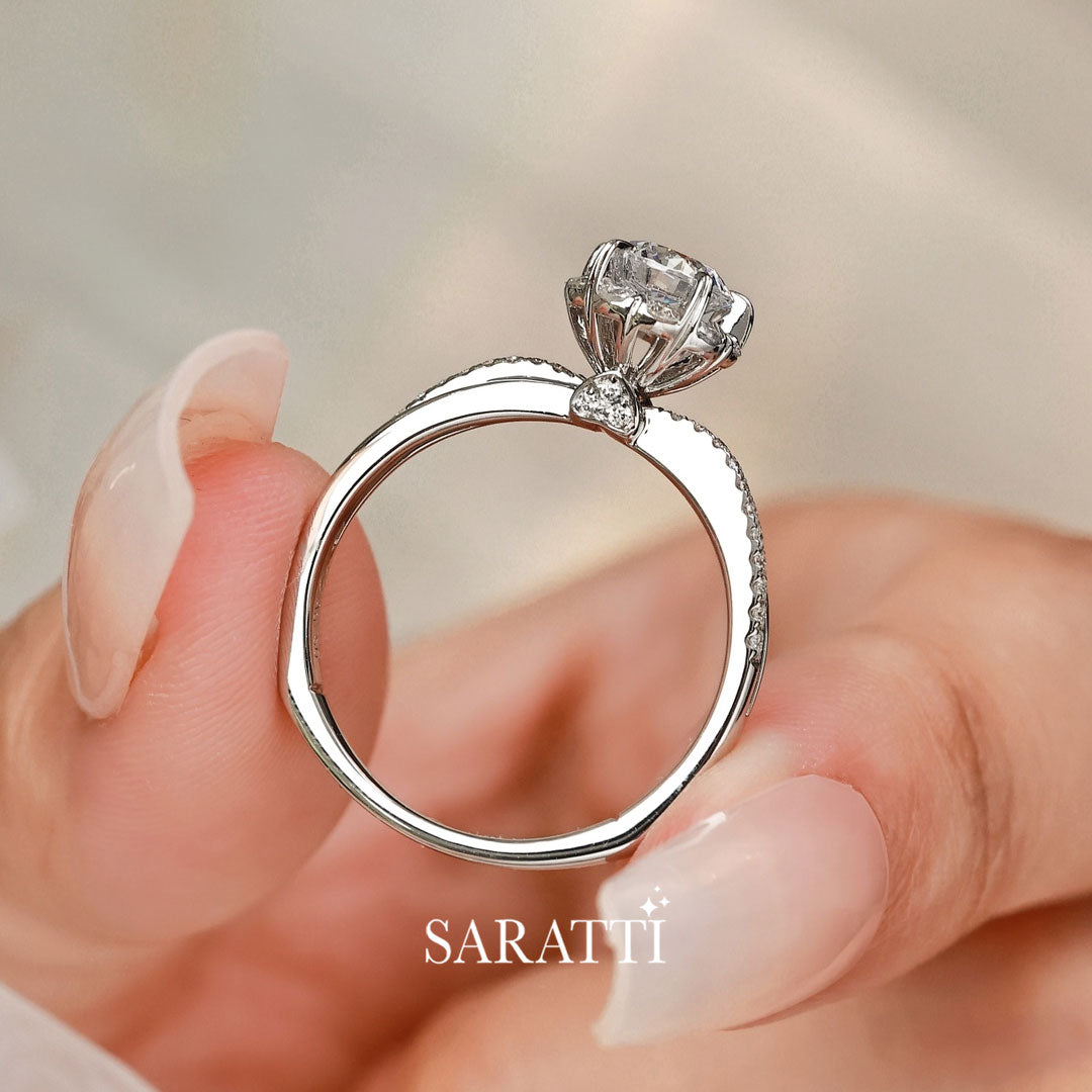 Unique Diamond Engagement Ring with Heart Shape Design Under Basket in Platinum | Saratti
