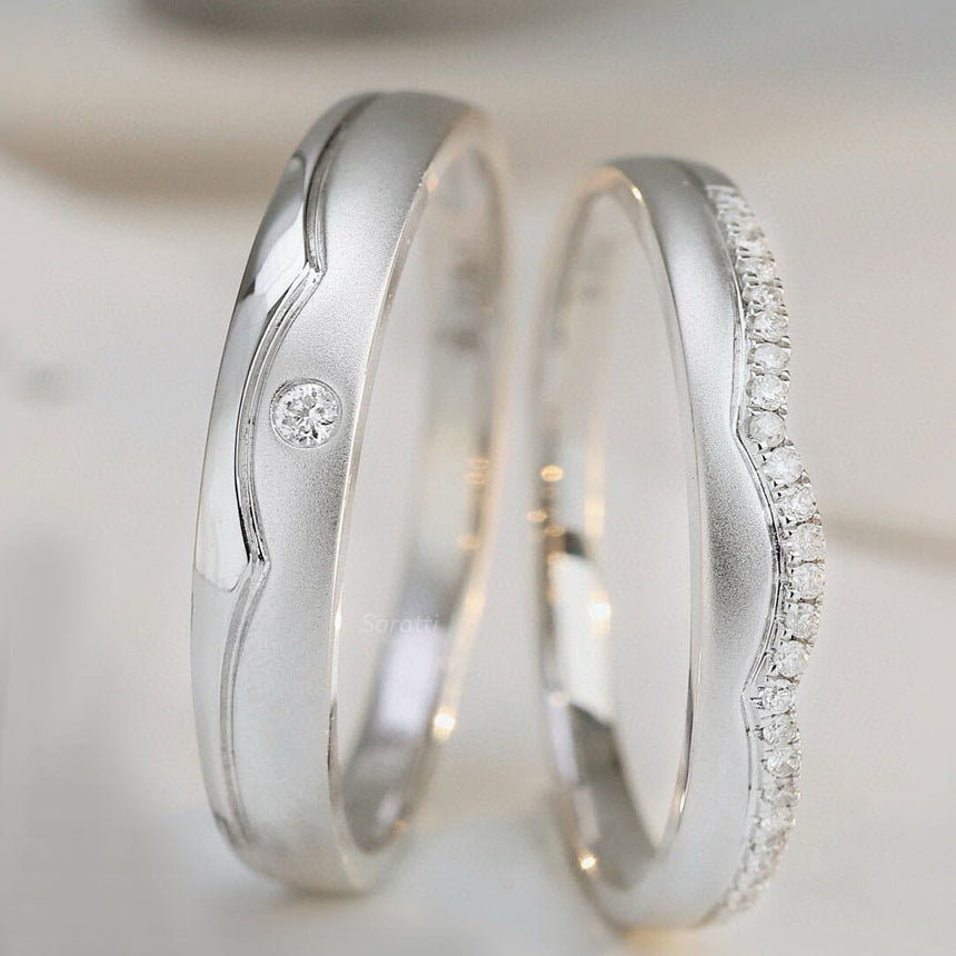 White Gold Bezel Set and Channel Set Diamond Band Wedding Set | Saratti