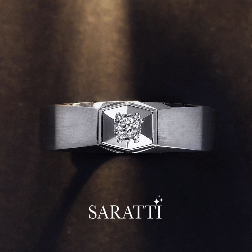 Prong Set Six Paths Two Tone Diamond Ring for Men | Saratti