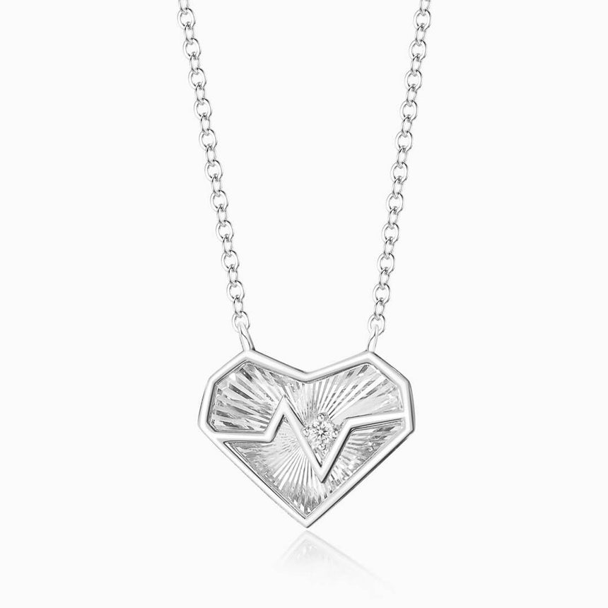 18 K White Gold Heartbeat Diamond Necklace | Saratti