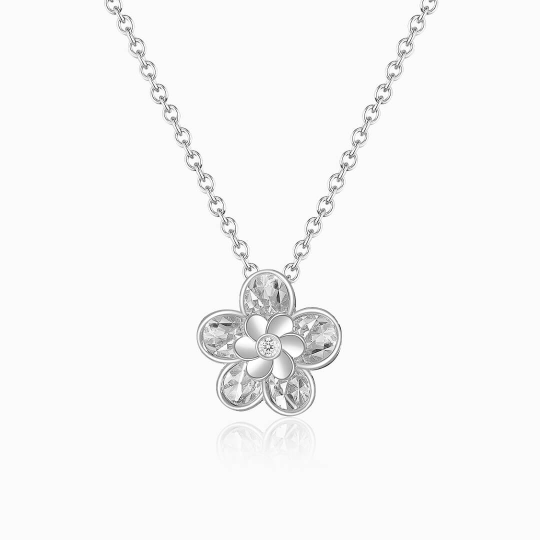 White Gold Floral Small Diamond Necklace | Saratti