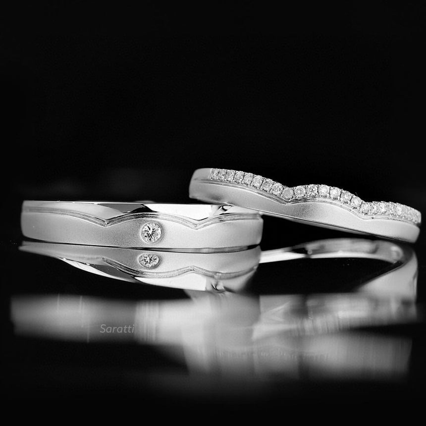 Two Tone White Gold Half Eternity Diamond Band Wedding Set | Saratti