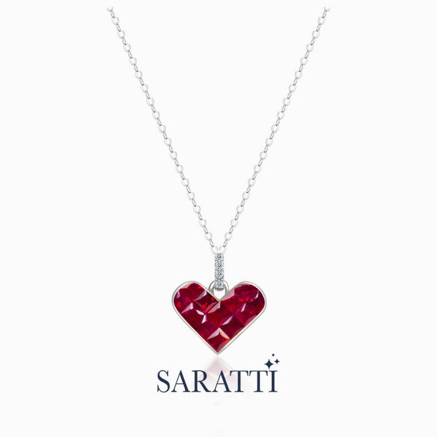 The White Gold Alma Rosa Ruby Heart Necklace | Saratti Fine Jewelry