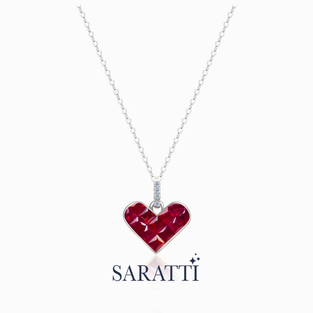 The White Gold Alma Rosa Ruby Heart Necklace | Saratti Fine Jewelry