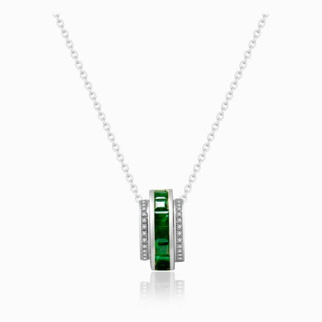 White Gold Roulette Verte Emerald Pendant Necklace | Saratti Fine Jewelry