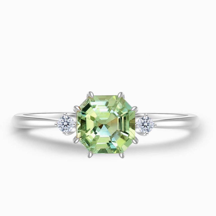 White Gold Electric Dreams Three Stone Green Tourmaline Ring | Saratti Fine Jewelry