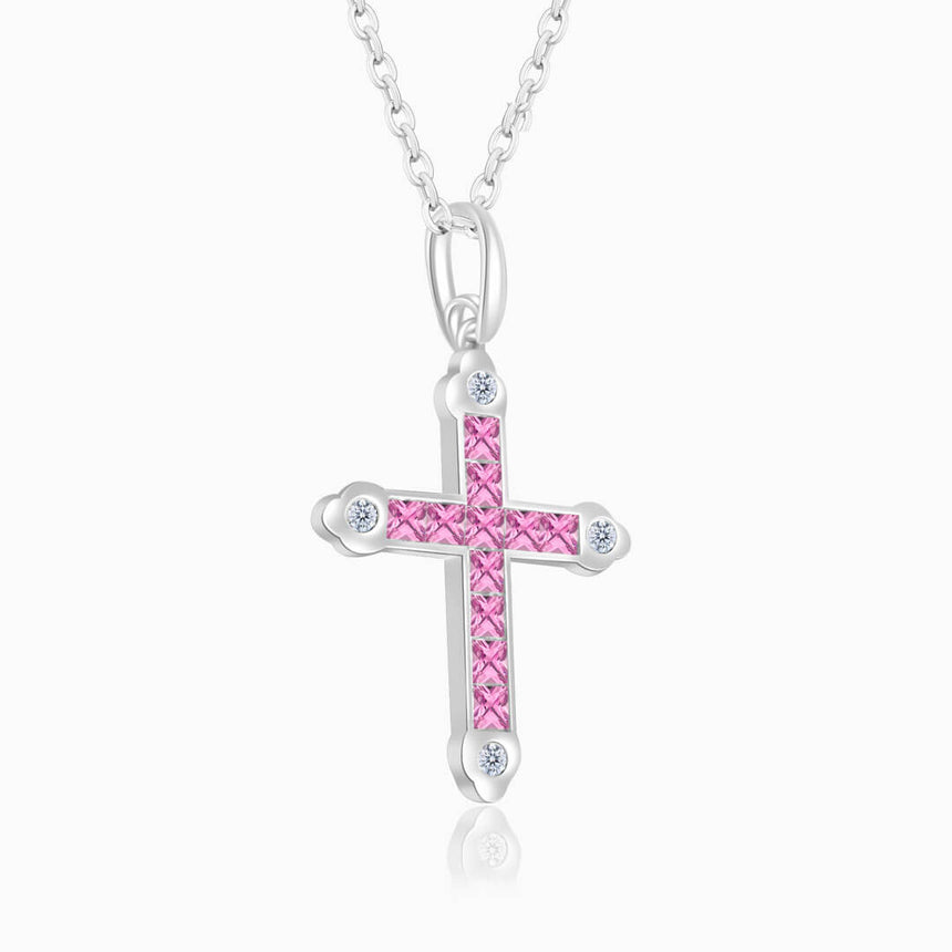 White Gold Pasión Zafiro Sapphire Cross Necklace | Saratti Fine Jewelry