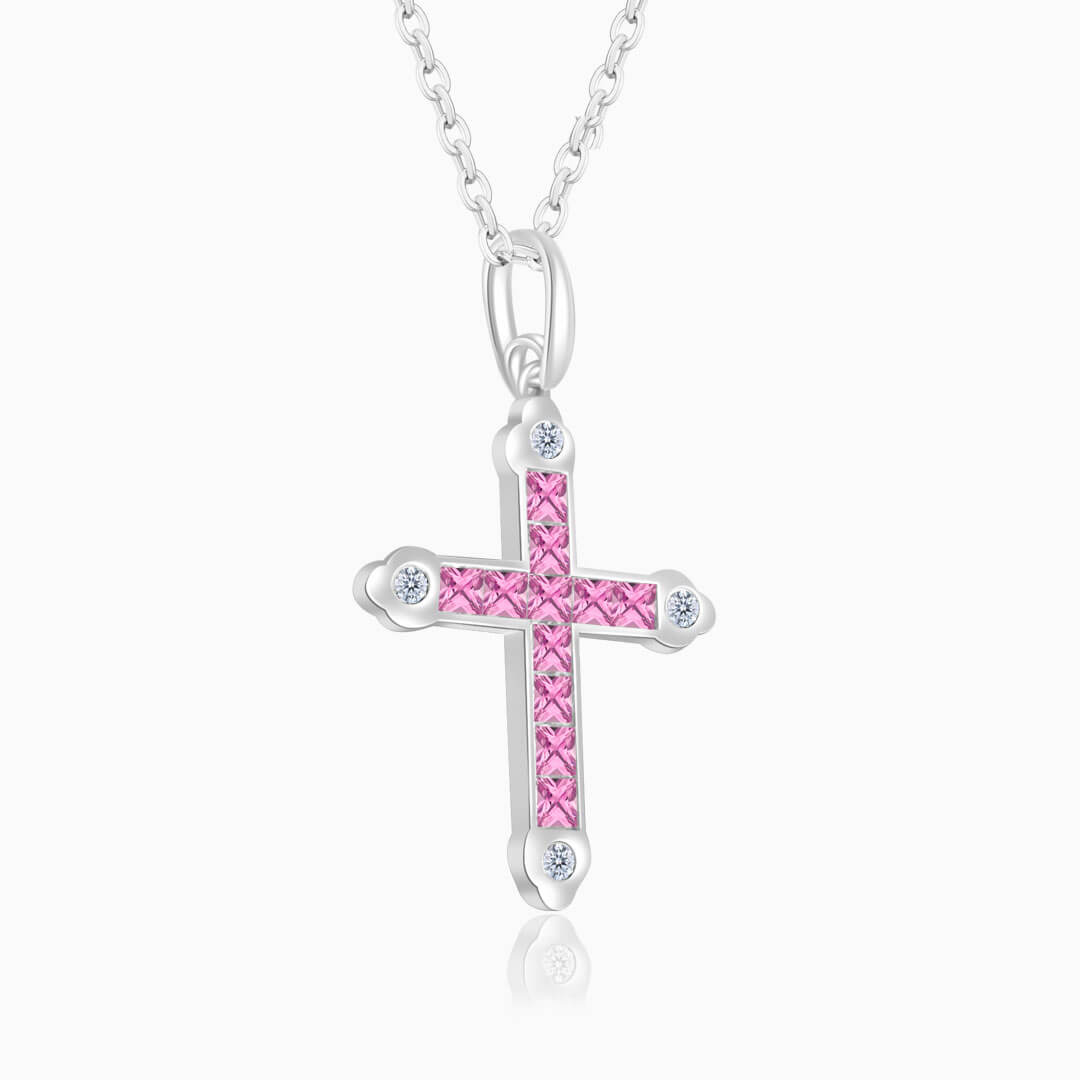 White Gold Pasión Zafiro Sapphire Cross Necklace | Saratti Fine Jewelry