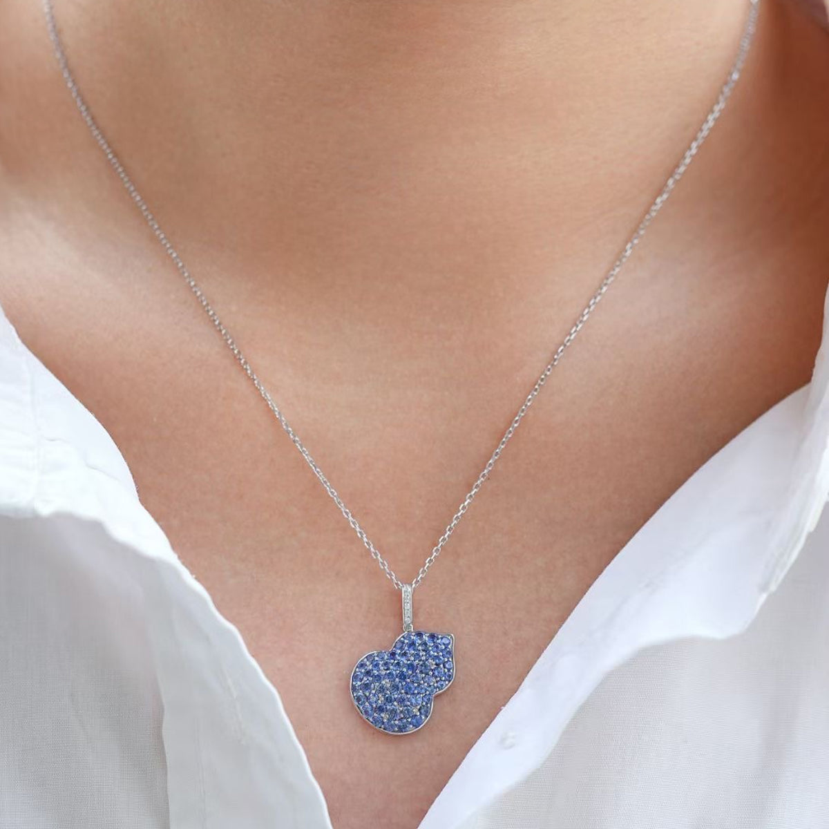 Azure Temptation: Blue Sapphire Apple Pendant Necklace