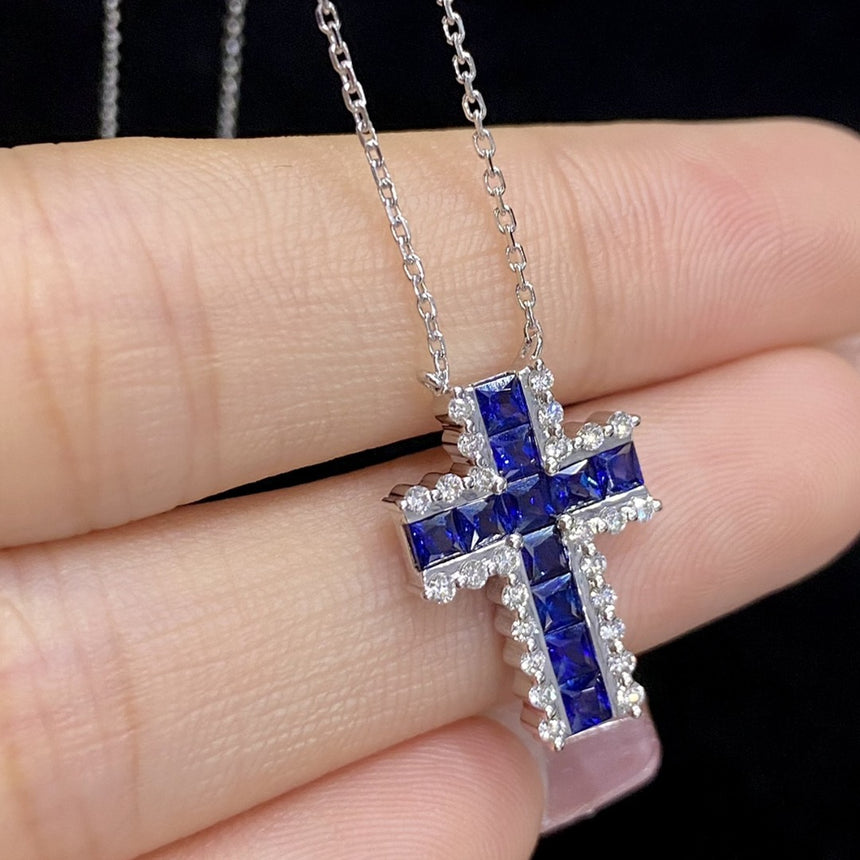 White Gold Chain Necklace with Sapphires and Diamonds | Saratti