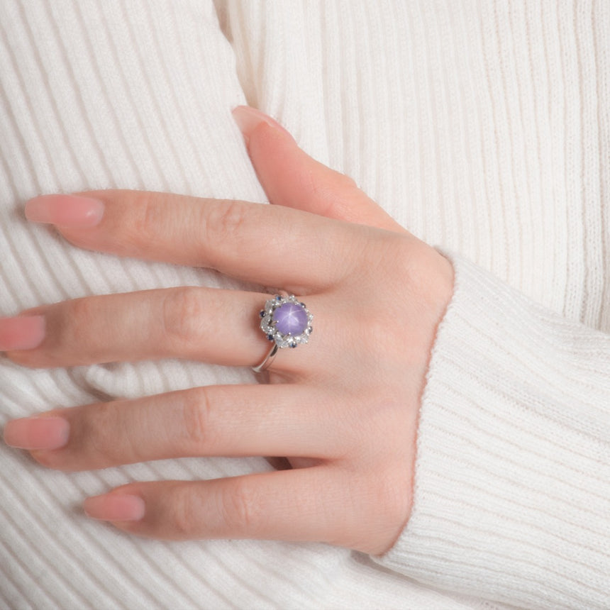 White Gold Purple Star Sapphire Ring | Saratti