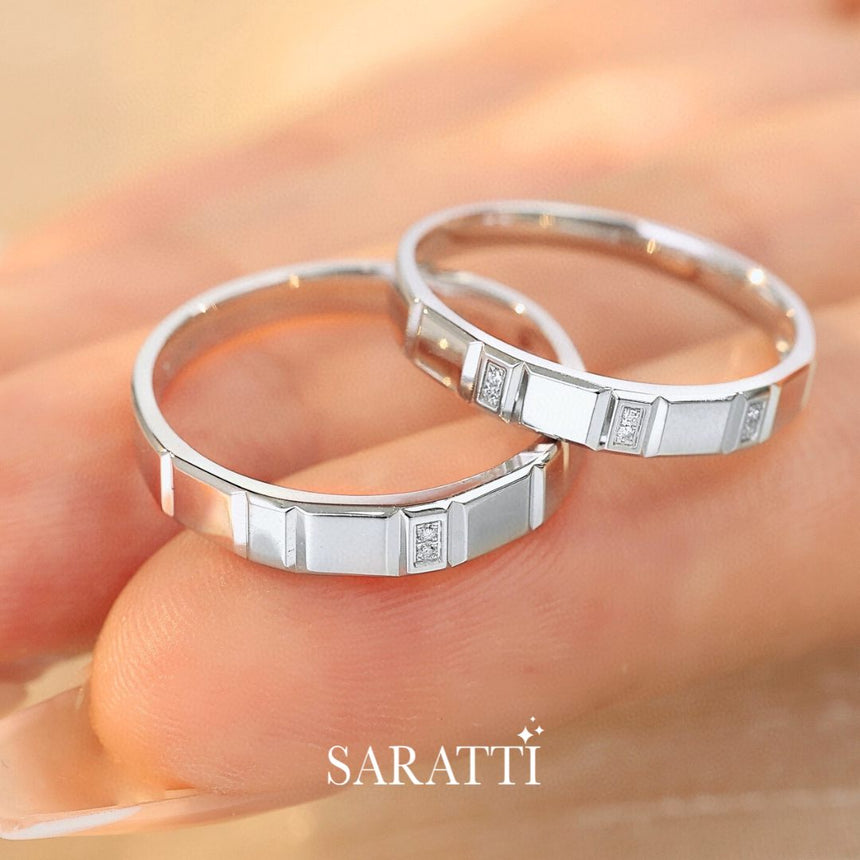 White Gold Wedding Bands With Diamonds. Matching Wedding Rings | 18K White Gold | SARATTI