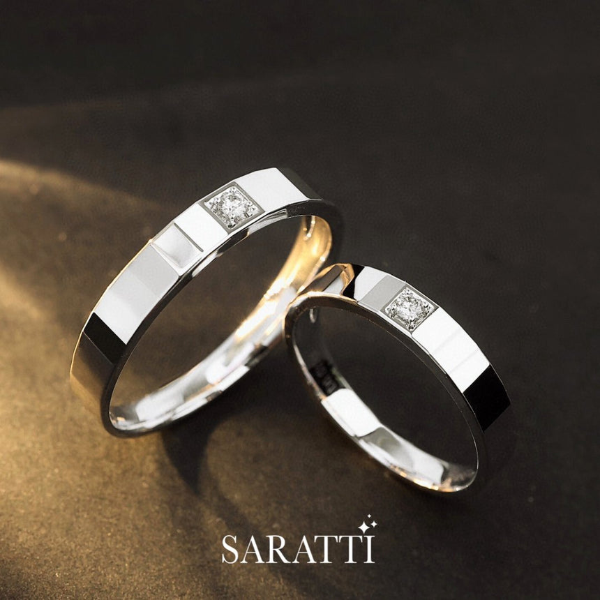 His and Hers Classic Wedding Set in White Gold | Saratti