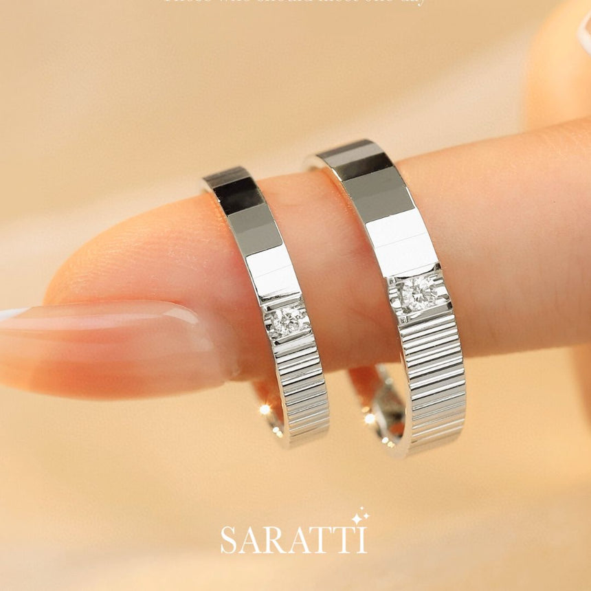 White Gold Wedding Set, His and Hers with Round Natural Diamond | Saratti