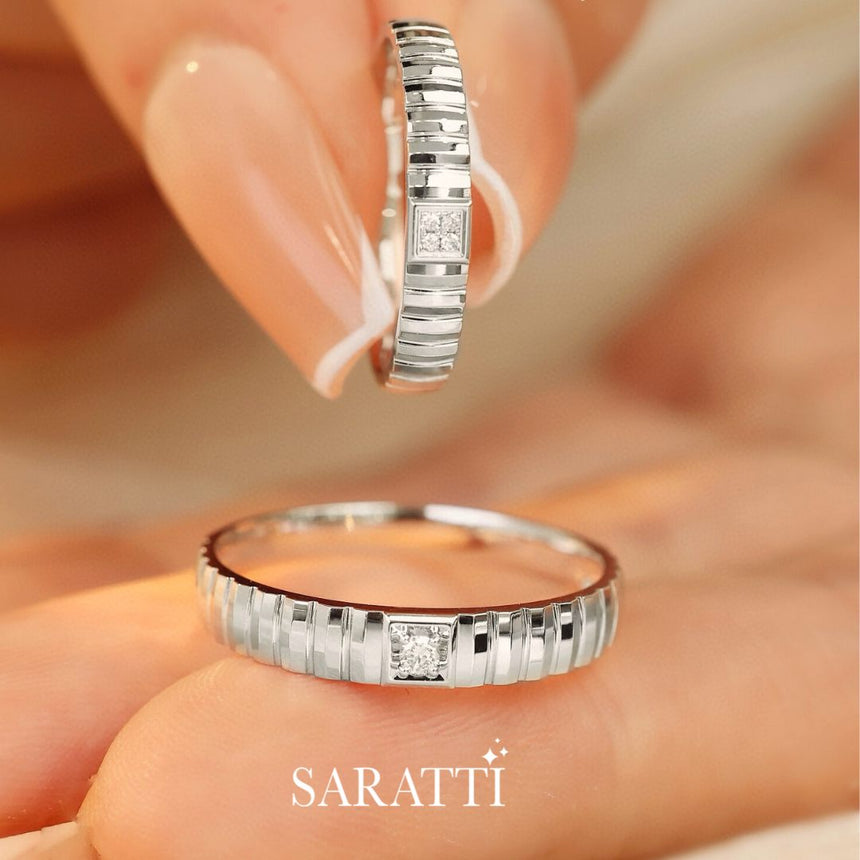 White Gold Wedding Set with Natural Diamonds For Him and Her | Saratti