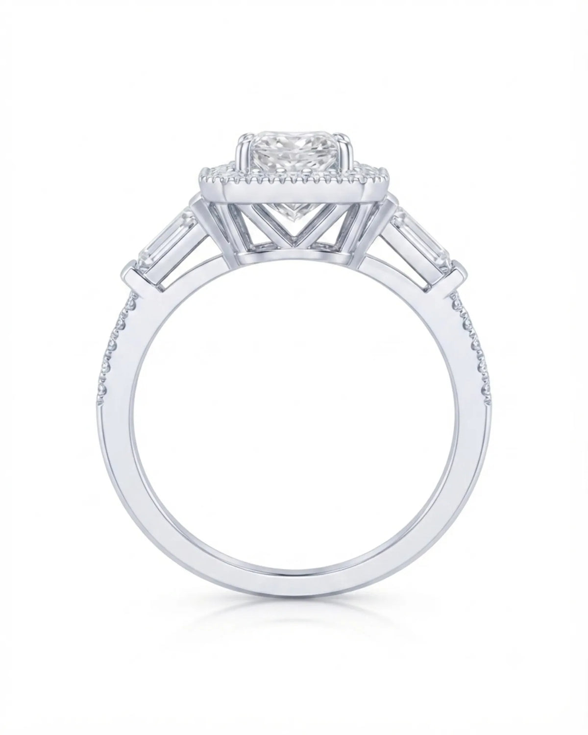 White gold halo moissanite engagement ring for a refined and memorable proposal | SARATTI