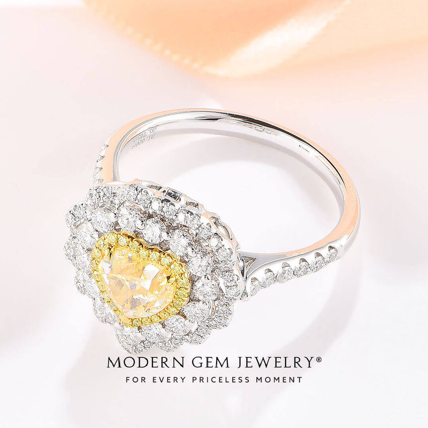 Heart Shape Fancy Yellow Natural Diamond Ring & Pendant