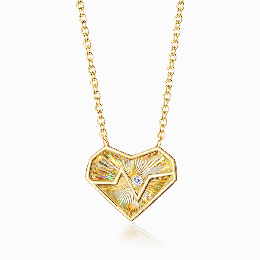 18 K Yellow Gold Heartbeat Diamond Necklace | Saratti