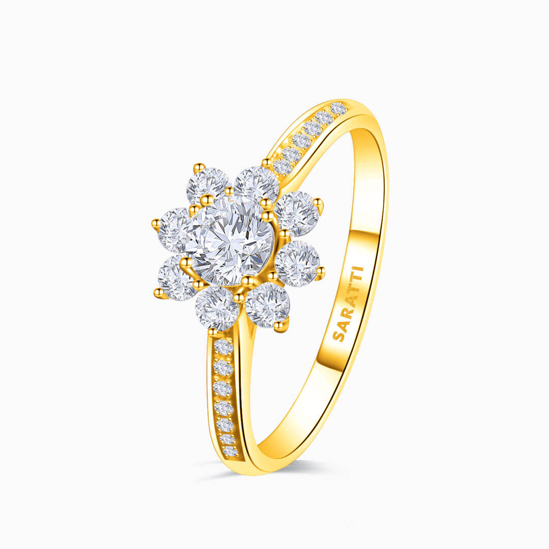 Yellow Gold Pave Design Fortune Compass II Natural Diamond Engagement Ring | Saratti Diamonds 