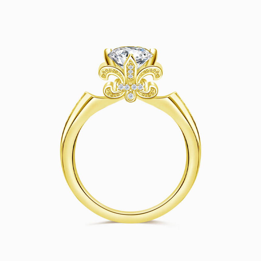 Yellow Gold Fleur de Lis Motif of the Dainty Diamond Ring | Saratti Diamonds