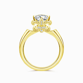 Yellow Gold Fleur de Lis Motif of the Dainty Diamond Ring | Saratti Diamonds
