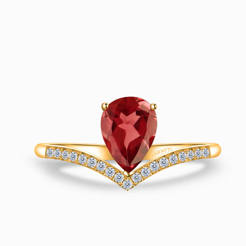 Yellow Gold Teardrop Tiara Pink Tourmaline Engagement Ring | Saratti Fine Jewelry