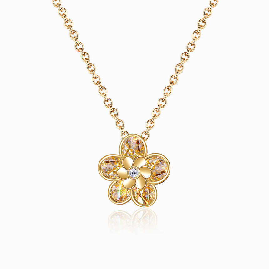 Yellow Gold Floral Small Diamond Necklace | Saratti