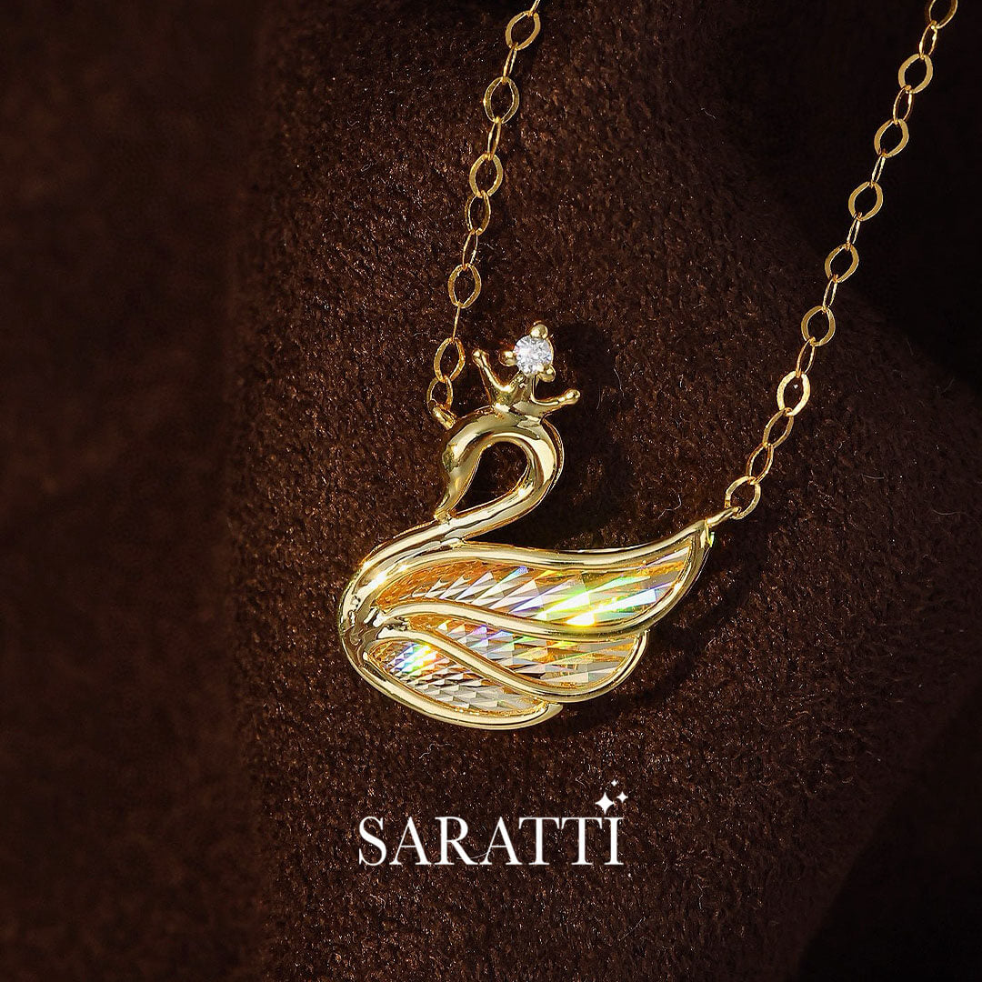 Gorgeous Yellow Glinting Golden Swan Diamond Drop Necklace | Saratti