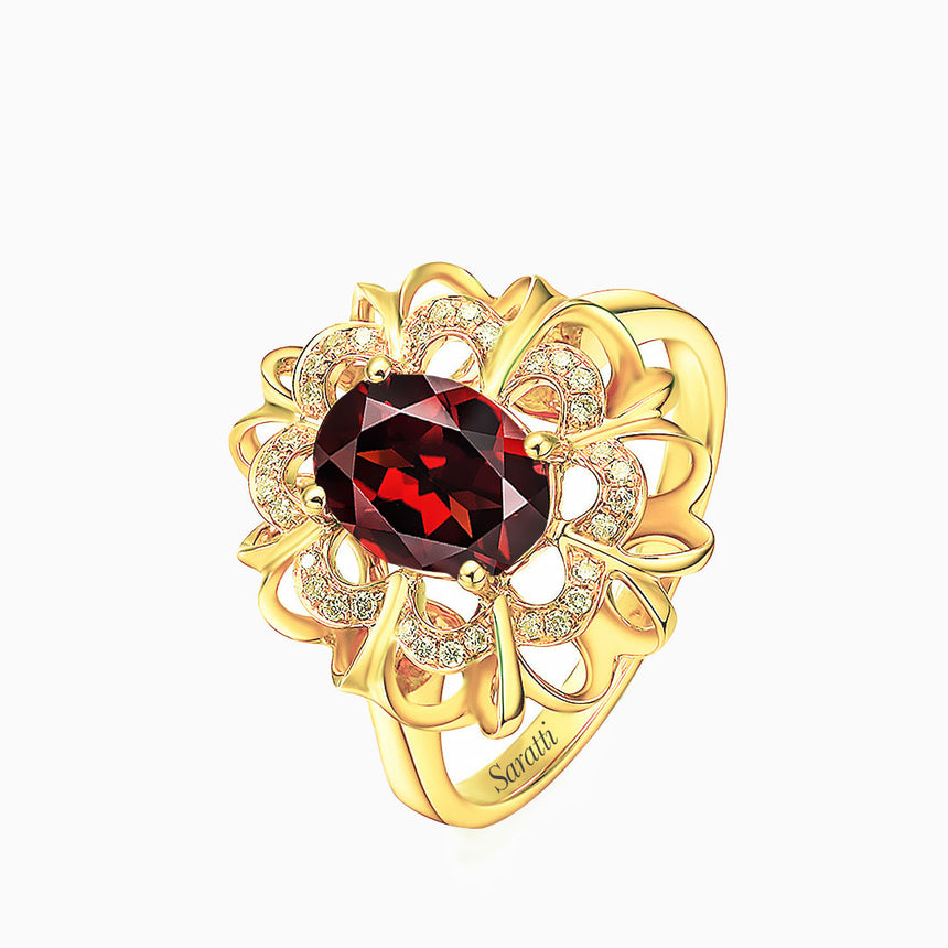 Coronet Rouge Yellow \Gold Garnet Ring | Saratti