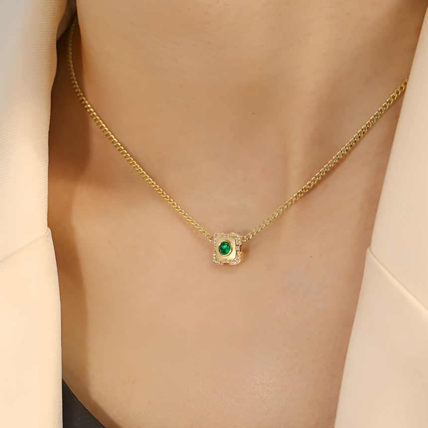 Jade Monarch: Swat Emerald Diamond Halo Pendant in 18K Yellow Gold