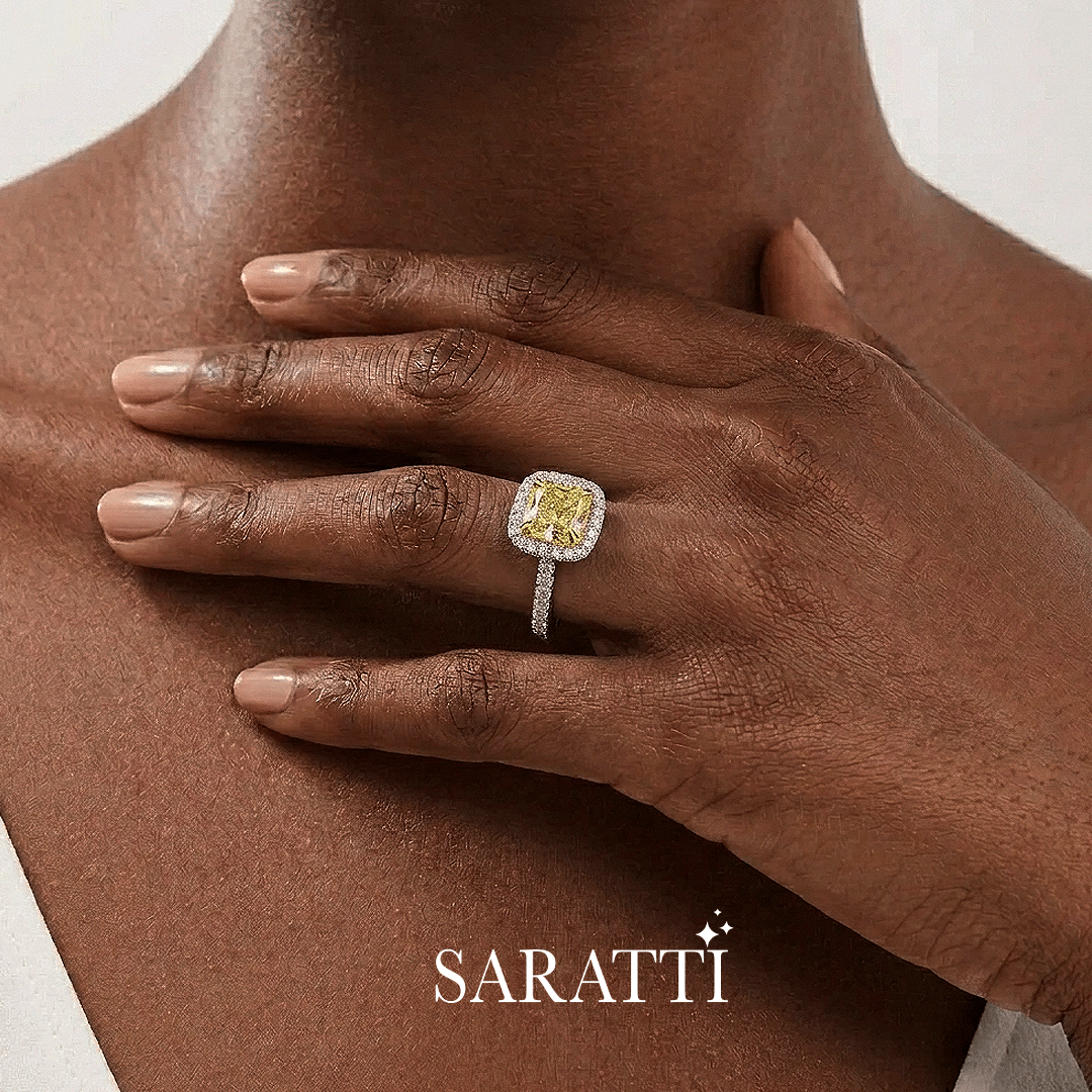 Yellow Diamond Center Stone Platinum Ring Macro View | SARATTI