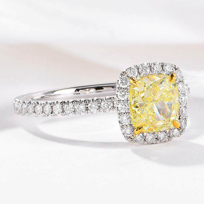 Yellow Diamond Halo Ring in Platinum | SARATTI