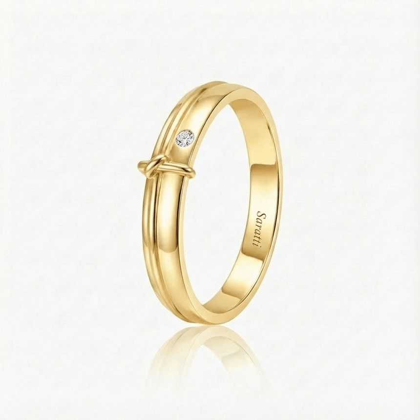 Gold ring with a small diamond on a white background | Yellow Gold Men’s Band with 0.03ct Bezel-Set Diamond – SARATTI