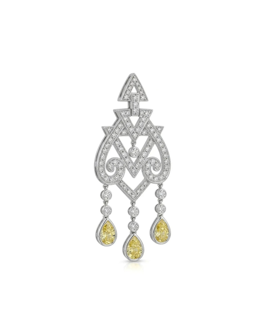 Yellow and white diamond tassel pendant necklace with geometric openwork in 18K white gold | SARATTI